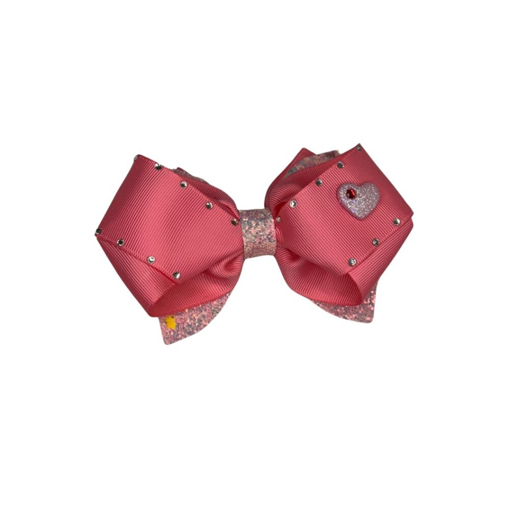 Moño Rosa con Brillos y Corazón Glitter – Estilo Brillante y Dulce